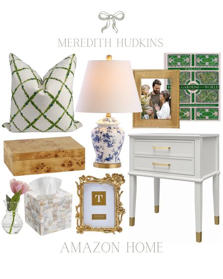 Meredith Hudkins, preppy, classic, timeless, traditional, home decor, throw pillow, Chinoiserie, grandmillenial, table, lamp, lighting, gold picture frame, Burlwood box, vase, pearl tissue box, shell, tissue box, coffee, table, book, garden book, blue and white, green and white, throw pillow, nightstand, bedside table, primary bedroom, guest bedroom, living room, entryway 

#LTKfindsunder50 #LTKsalealert #LTKhome