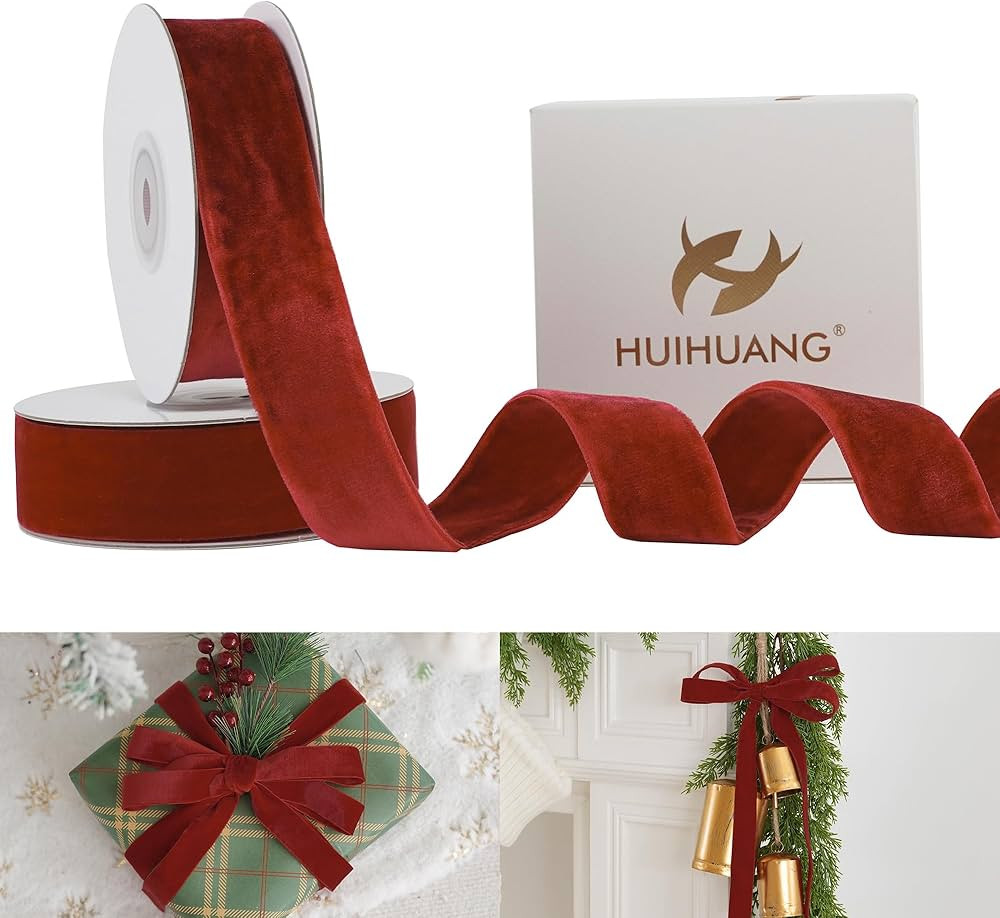 HUIHUANG Velvet Ribbon 1 inch Rust Red Double-Faced Thick Velvet Ribbons Rust Ribbon for Christma... | Amazon (US)