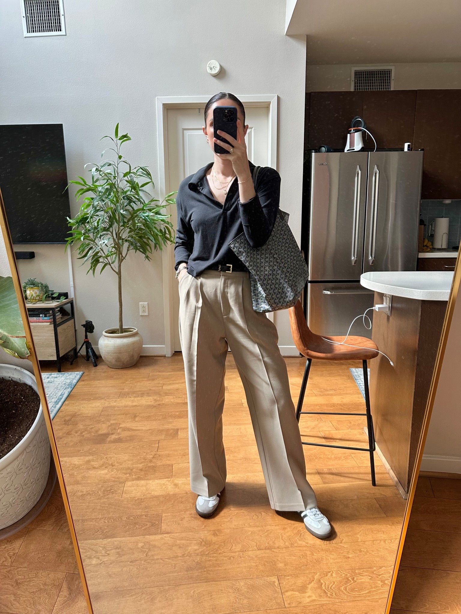 YSL Belt
Pleated dress pants 26R
Black long sleeved shirt
Sambas 7.5
Goyard St. Louis

#LTKStyleTip #LTKShoeCrush #LTKFindsUnder100