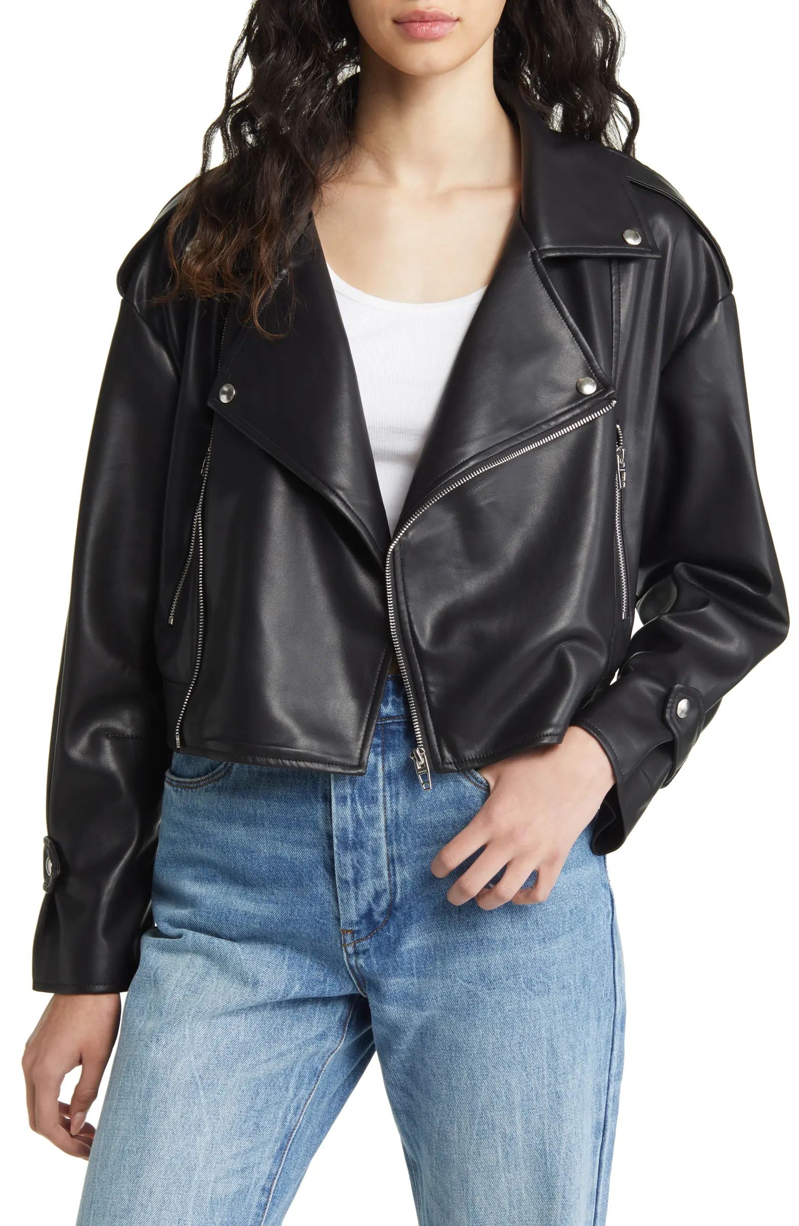 BLANKNYC Drop Shoulder Faux Leather Crop Jacket | Nordstrom | Nordstrom