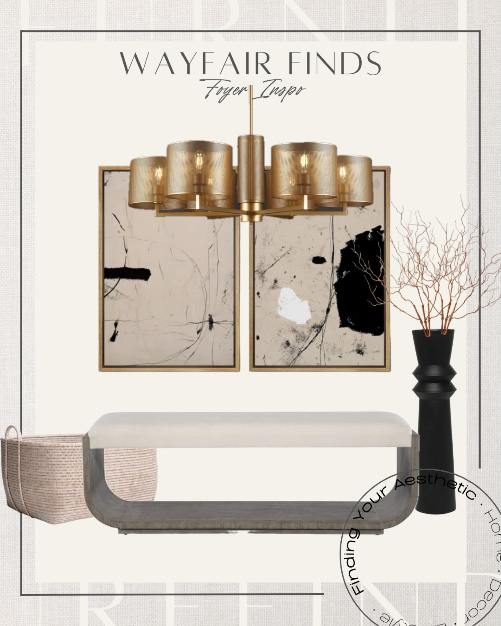 Neutral Modern entryway inspo with wayfair luxe for less finds. 

Modern bench // floor vase modern // storage basket // organic modern home // abstract art // modern chandelier gold // wayfair sale 

#LTKSaleAlert #LTKStyleTip #LTKHome