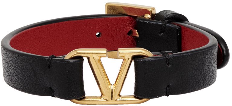 Black & Red Valentino Garavani VLogo Bracelet | SSENSE