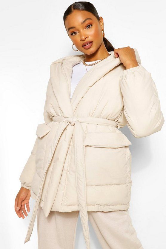 Wrap Detail Belted Hooded Puffer | Boohoo.com (US & CA)