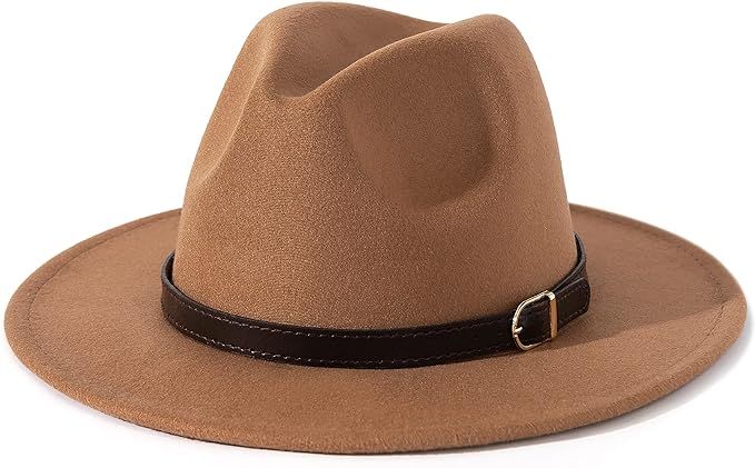 Lisianthus Men & Women Fedora Hat - Belt Buckle Wide Brim Panama Hat | Amazon (US)