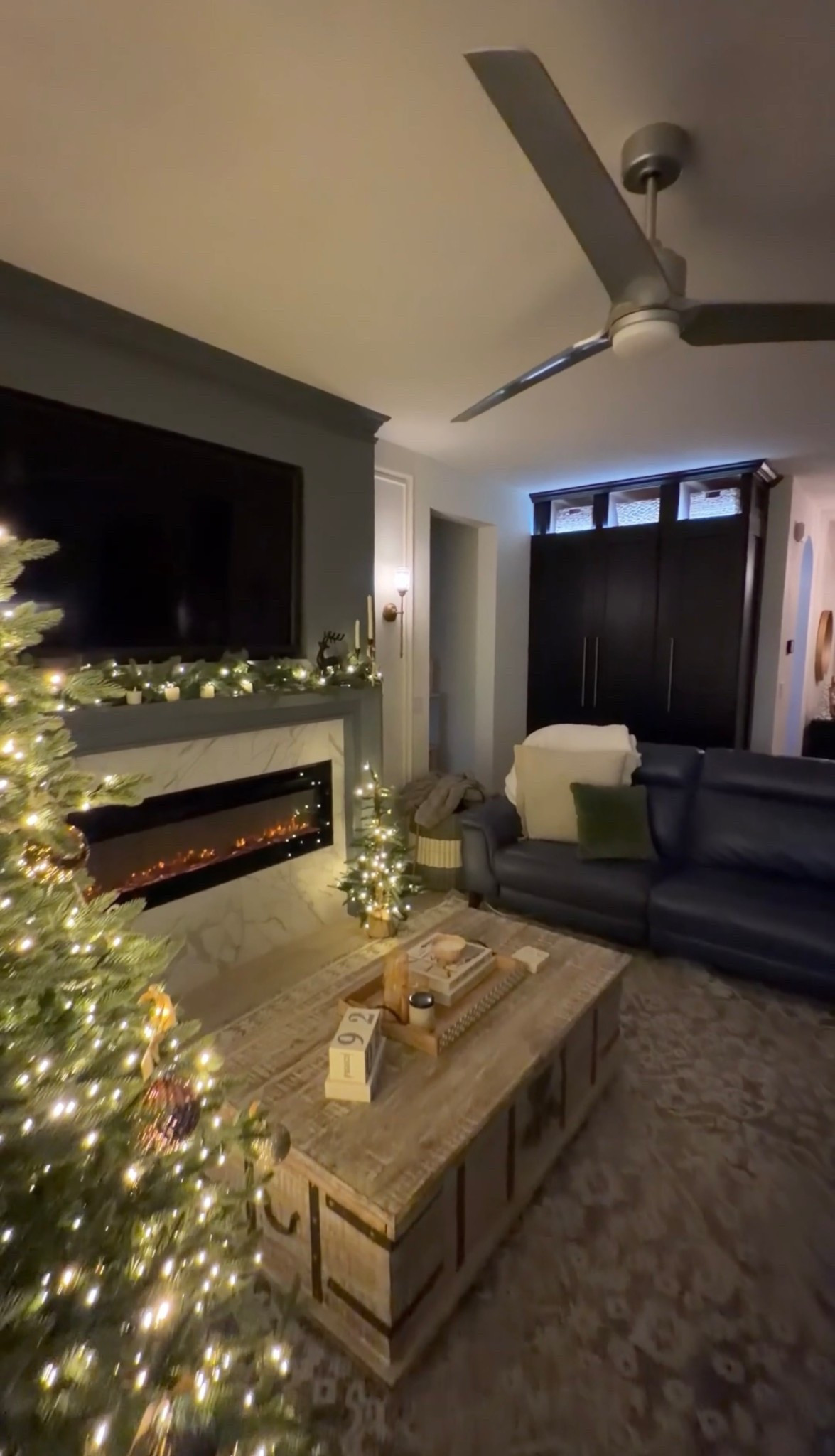 Last year this living room felt… sad. This year it has a fireplace and I’m never going back. Sharing the links to this DIY here 🫶🏻