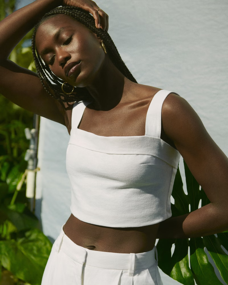 Women's Linen-Blend Foldover Set Top | Women's Tops | Abercrombie.com | Abercrombie & Fitch (US)