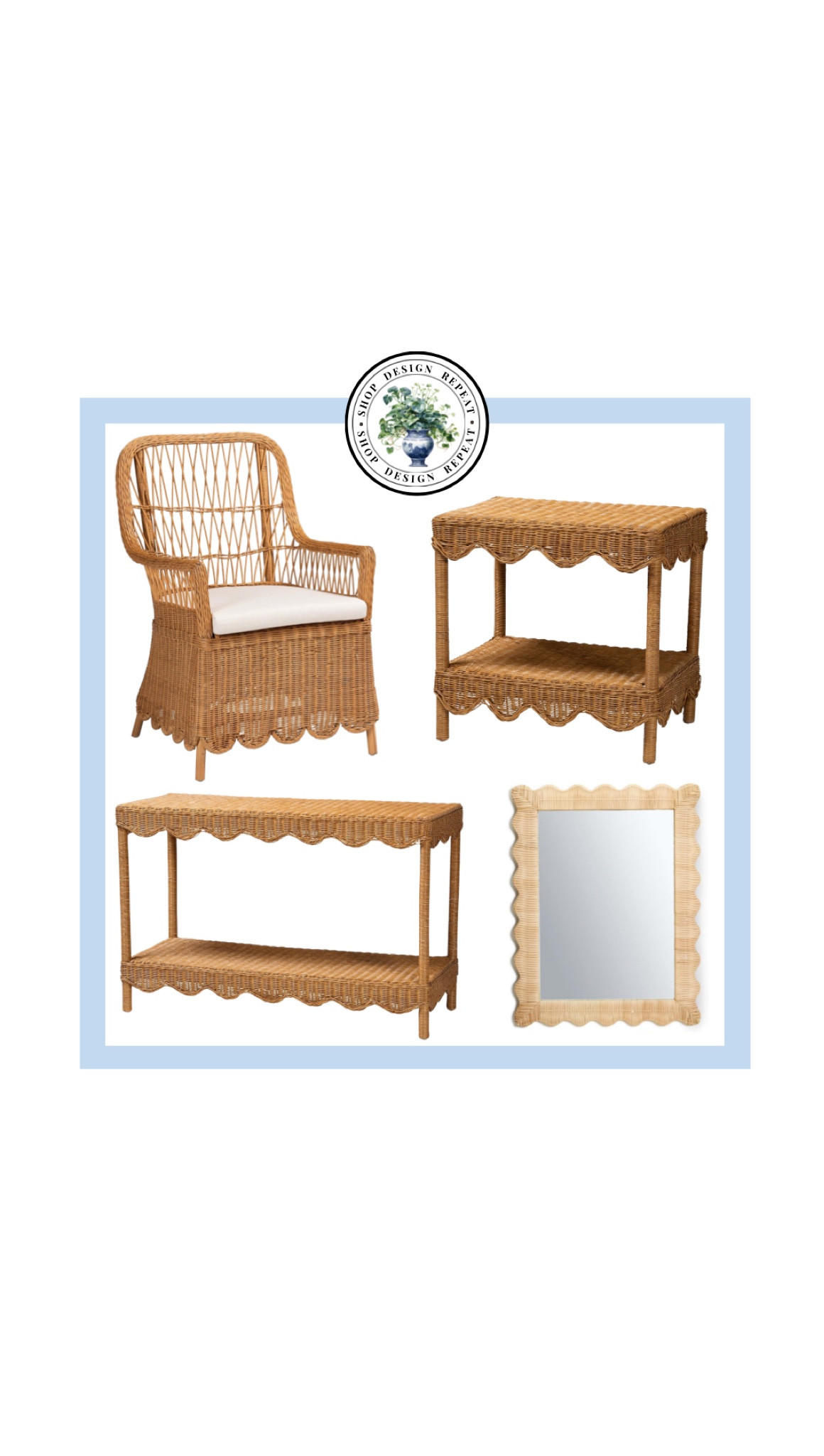 Scallops? Yes please.
Wicker? Also yes. 

Just a few fun finds from everybody’s favorite online store. 