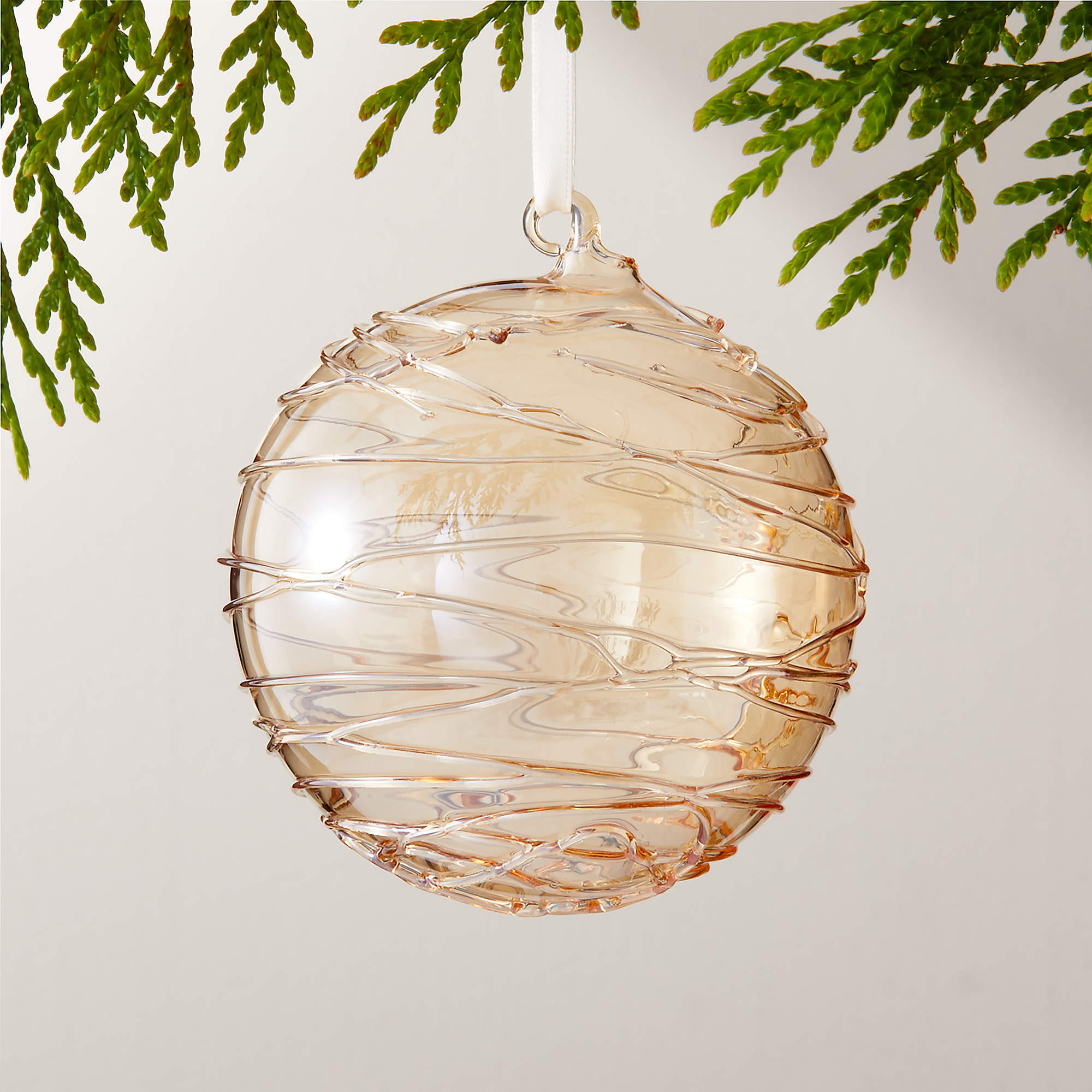 Seine Round Amber Glass Christmas Tree Ornament 4" + Reviews | CB2 | CB2