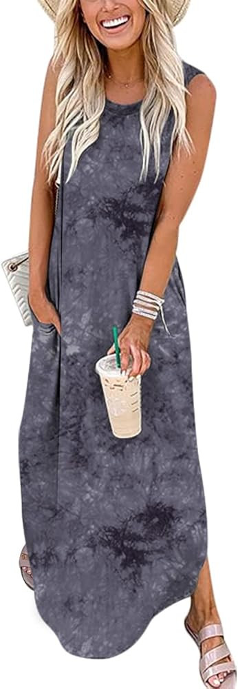 ANRABESS Women's Casual Loose Sundress Long Dress Sleeveless Split Maxi Dresses Summer Beach Dress w | Amazon (US)