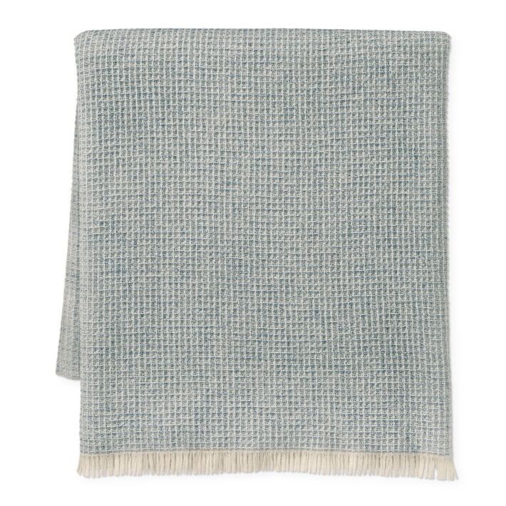 Waffle Merino Wool Throw, 50" X 70", Blue | Williams-Sonoma