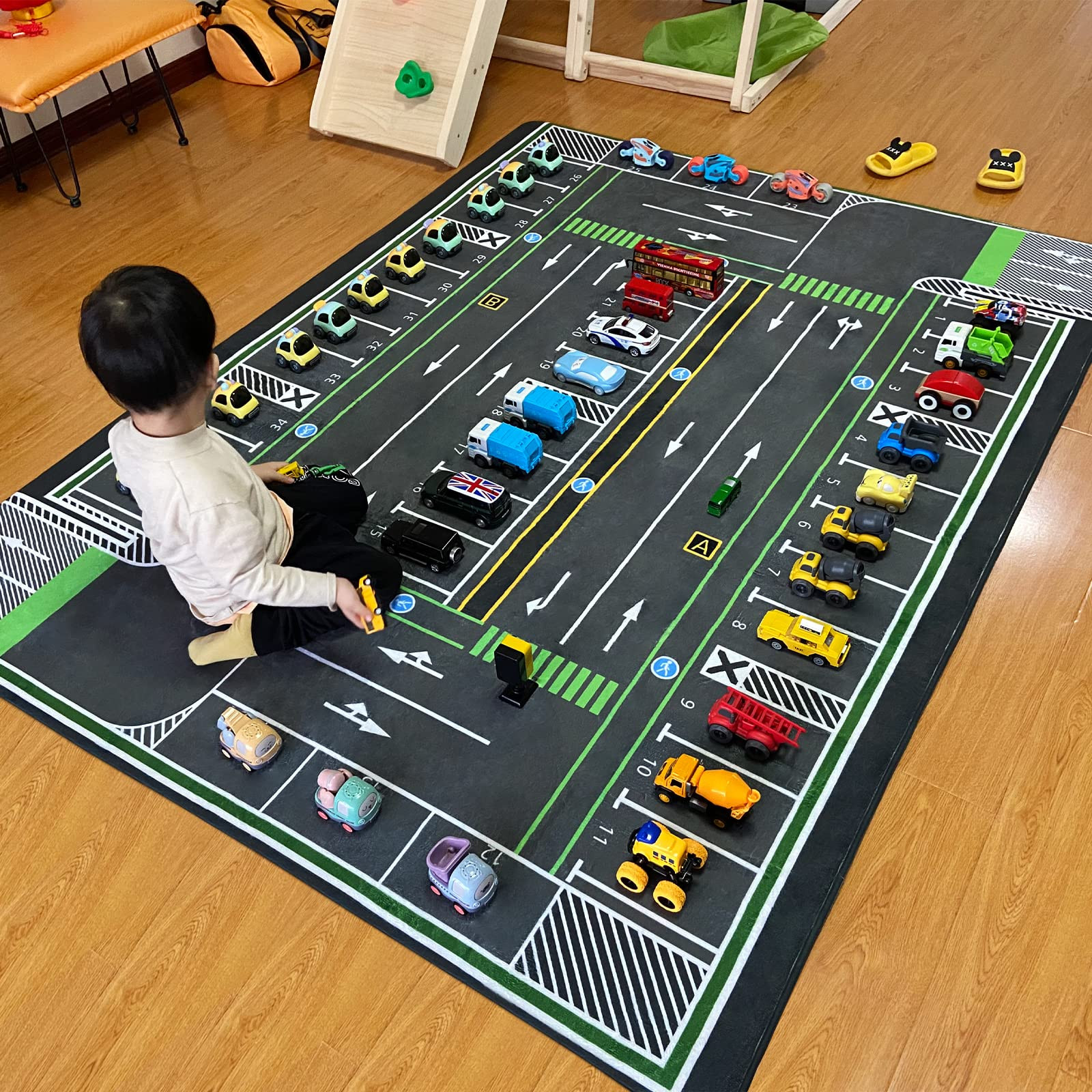 Kids Rug, City Road Traffic System Playmat Rugs - 5x7 Ft Kids Carpet with Rubber Backing,Street P... | Amazon (US)