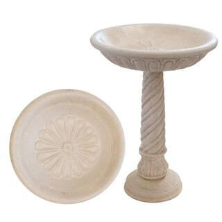 MPG 22 in. Dia Aged White Cast Stone Fiberglass Bird Bath PF6044AW | The Home Depot