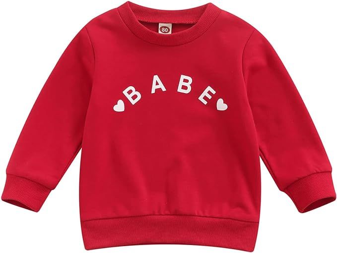 Kids Infant Baby Boy Girls Clothes Babe Letter Printed Long Sleeve Pullover Sweatshirt Shirt Swea... | Amazon (US)