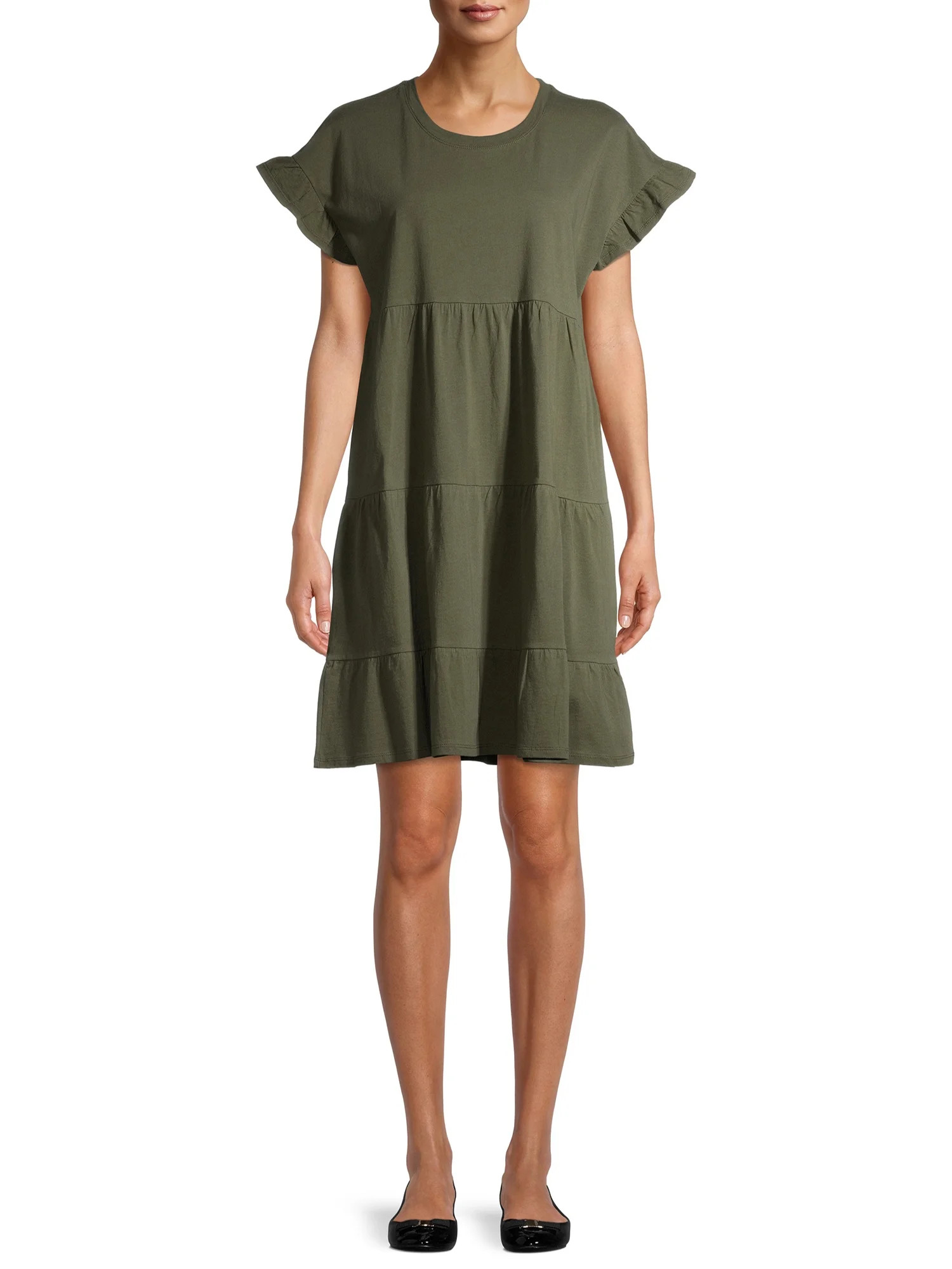 Time and Tru - Time and Tru Women's Flutter Sleeve Tiered Dress - Walmart.com | Walmart (US)