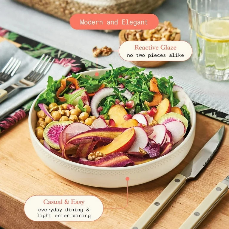 Beautiful Modern Dots  Set of 4 Stoneware Pasta Bowls White by Drew Barrymore | Walmart (US)