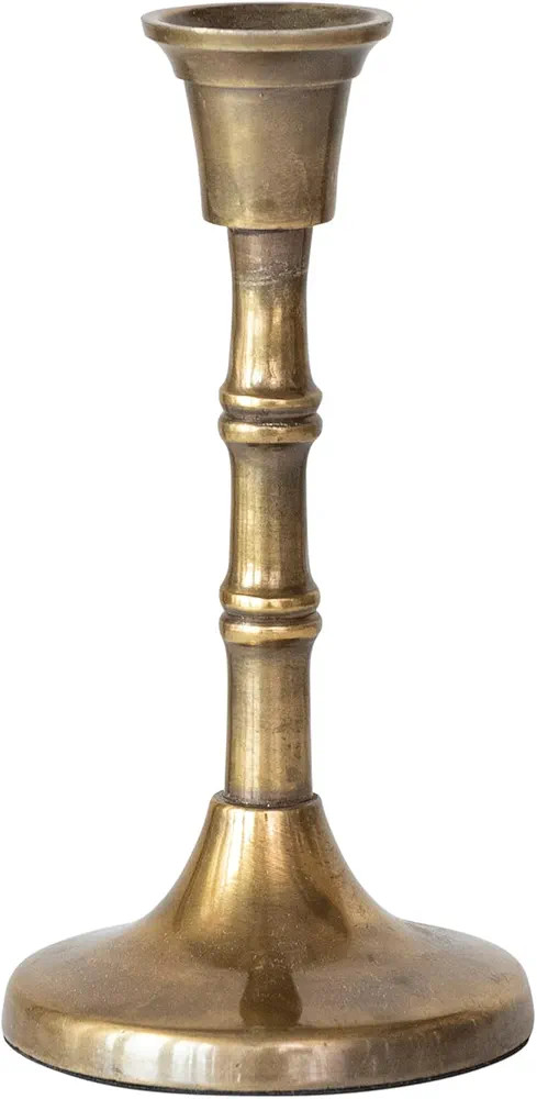 Creative Co-Op Embossed Aluminum Taper Candleholders, Antique Brass Finish, Set of 2 | Amazon (US)