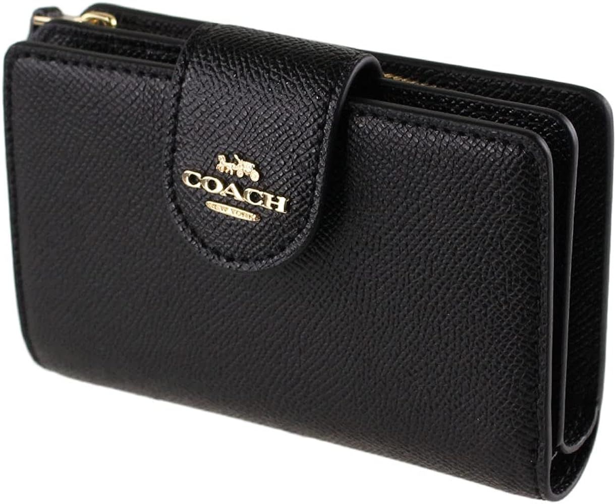 COACH Medium Leather Corner Zip Wallet in Black - Gold, Style No. 6390 | Amazon (US)