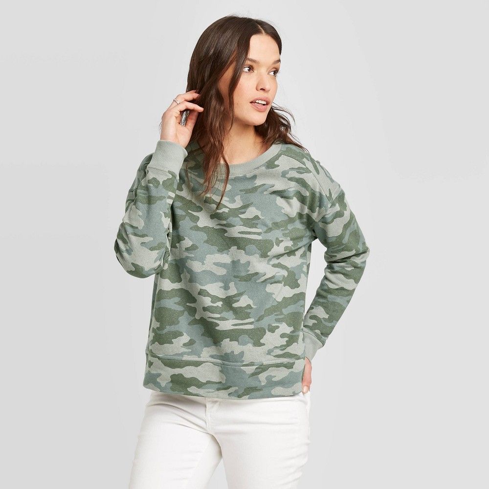 Women's Camo Print Sweatshirt - Universal Thread Green XS, Women's | Target