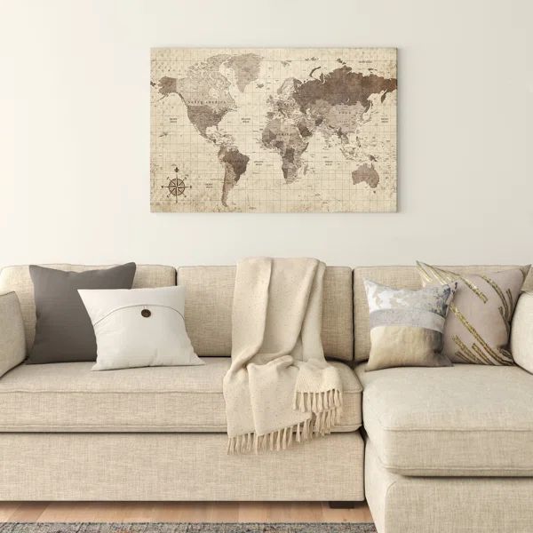 Distressed World Map - Graphic Art on Canvas | Wayfair North America