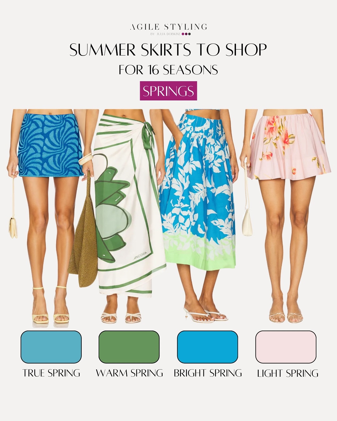 ✨Summer skirts — but make them seasonal!

Finding the perfect skirt this summer is not just about the cut or trend — it’s about color too. When your skirt aligns with your seasonal palette, it instantly elevates your whole outfit and makes your complexion glow.

💡Whether you’re a Soft Autumn craving earthy neutrals or a Light Summer looking for that airy tone — there’s something out there just for you.

This guide makes it easier to shop intentionally during sales — so you’re not overwhelmed by trendy colors that don’t actually suit you. Stick to your palette and build a wardrobe that loves you back 🧚‍♀️💕

👉 Save this for your next shopping trip and let your palette do the talking!

#seasonalcoloranalysis #coloranalysis #coloranalyst #16seasoncoloranalysis #summerstyle #summerfashion #colorpalette #cooltonefashion #warmtonefashion #styleinspo #wardrobetips #personalstylist #agilestyling #summerskirts #shopyourcolors