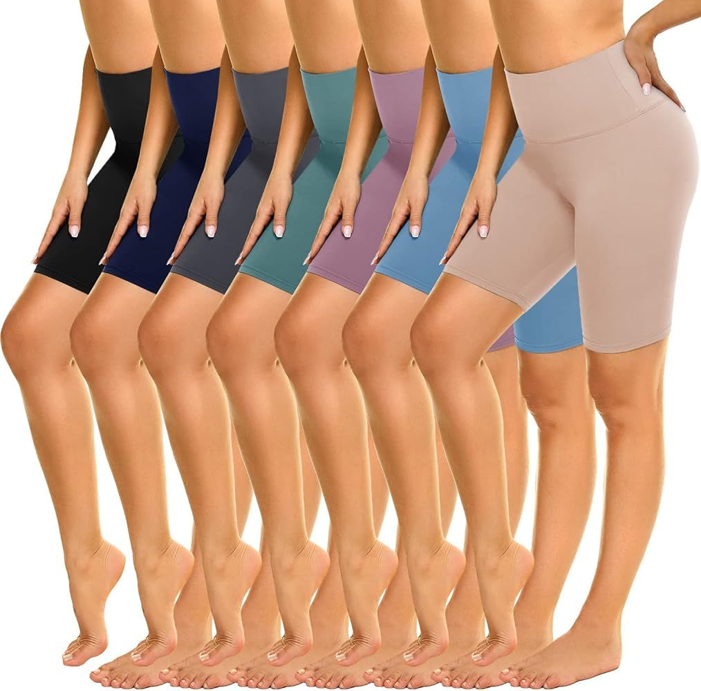 ZOOSIXX 7 Pack High Waisted Biker Shorts for Women, 8” Soft Yoga Workout Black Athletic Shorts | Amazon (US)
