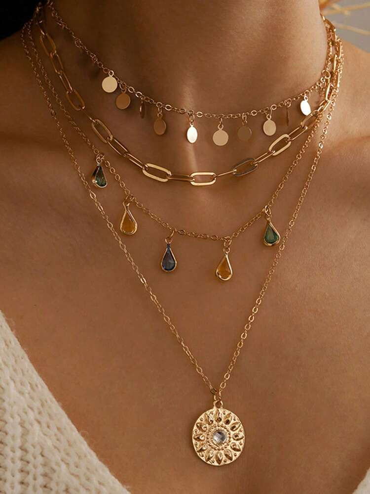 1pc Geometric Circle Tassel Necklace, Alloy Clasp, Crystal Tassel Pendant Necklace, Suitable For Party, Vacation, Gift Giving, Daily Wear | SHEIN USAGE | SHEIN
