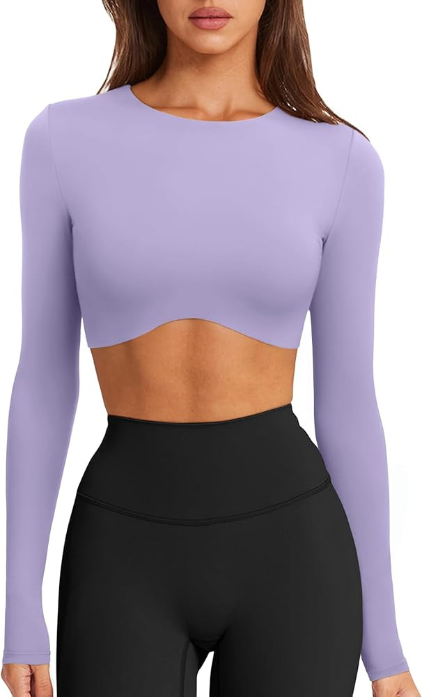 LASLULU Womens Sexy Double Lined Long Sleeve Shirts Crewneck Workout Tops Athletic Yoga Shirts Go... | Amazon (US)