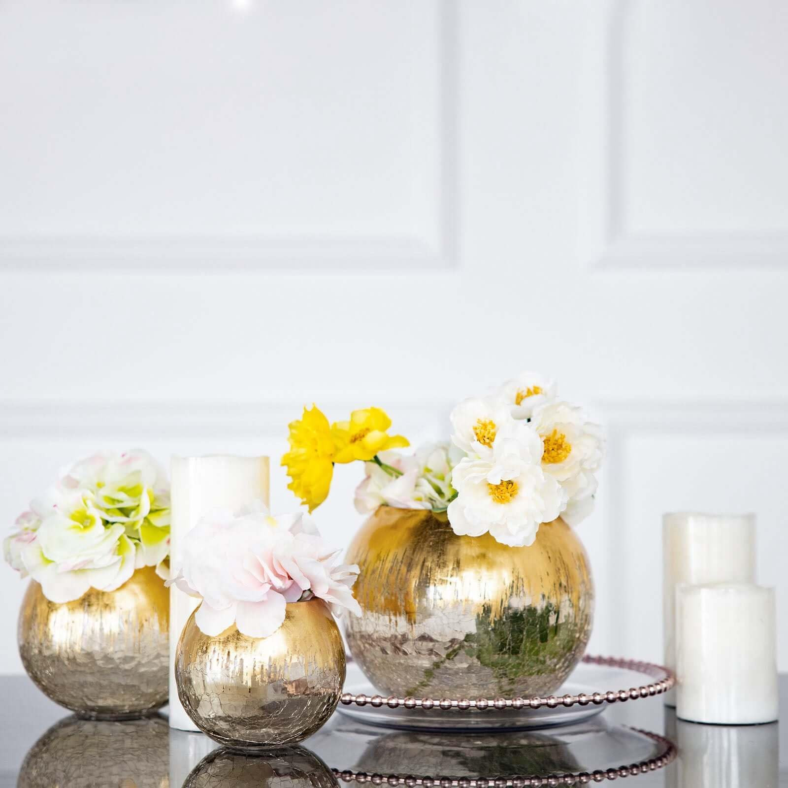 Efavormart 6" Gold Foiled Crackle Glass Flower Vase, Bubble Vase | Amazon (US)