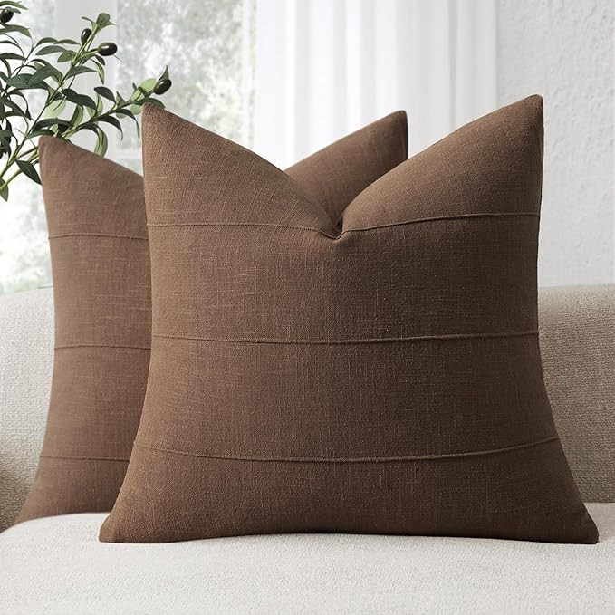 Decorative Linen Throw Pillow Covers 18x18 Set of 2 Solid Handcrafted Striped Cushion Covers for ... | Amazon (US)