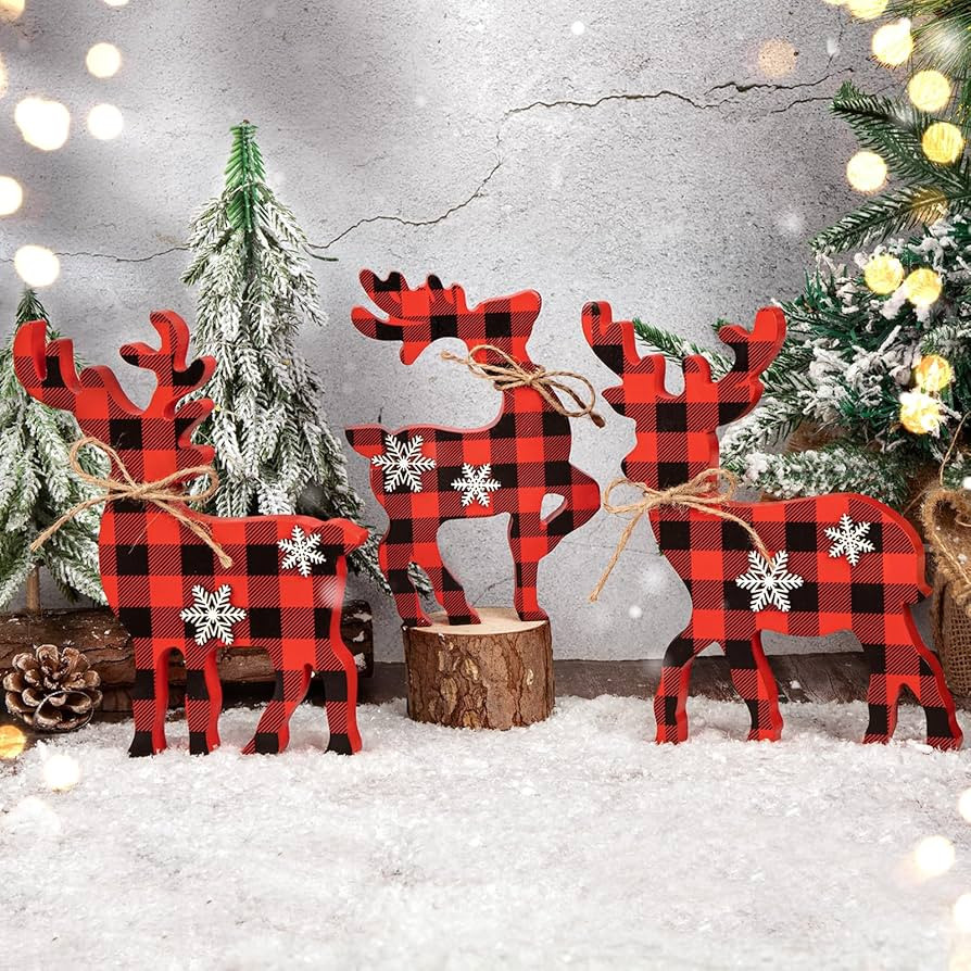 3Pcs Cute Christmas Tiered Tray Decor Indoor, Wooden Reindeer Christmas Tabletop Decorations Xmas... | Amazon (US)