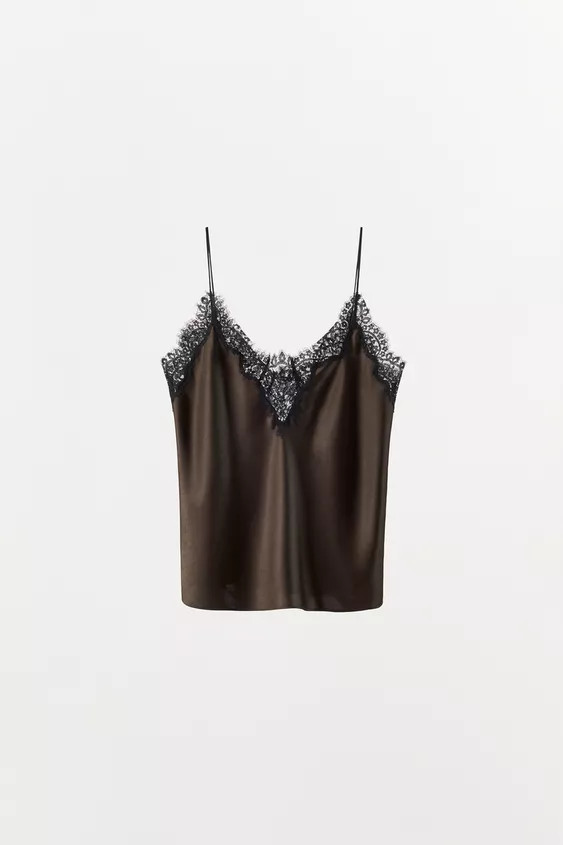 SATIN TOP WITH CONTRAST LACE | Zara US