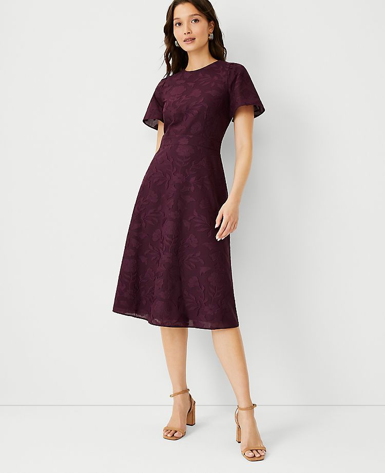 Floral Clip Flutter Sleeve Flare Dress | Ann Taylor (US)