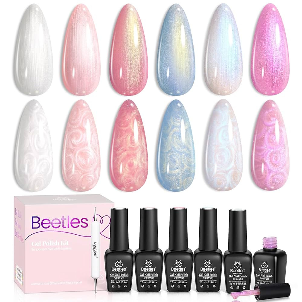 Beetles Pearl Gel Nail Polish Set - 6 Colors Pearl White Gel Nail Polish Mermaid Soak Off Uv Led ... | Amazon (US)