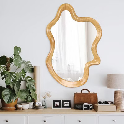 Racxily Irregular Shaped Wall Mirror, Natural Wood Frame Decorative Mirror for Living Room & Entryway | Target