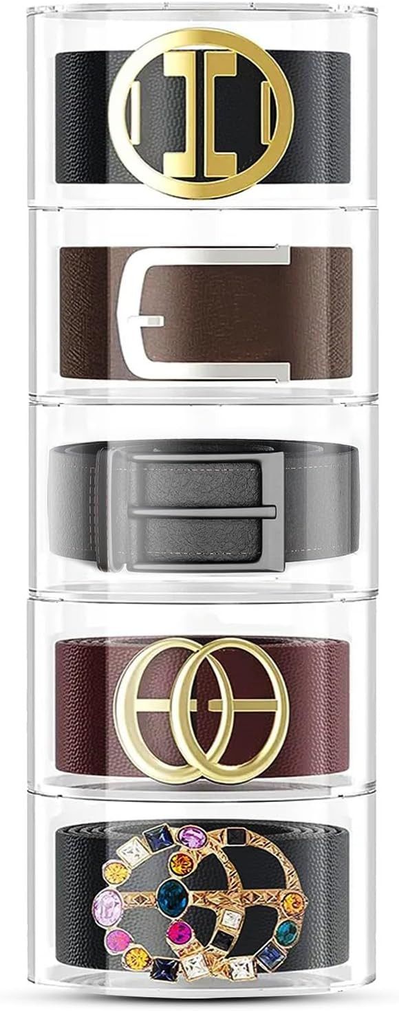 Acrylic Belt Organizer for Closet - 5 Compartments Transparent Storage Holder | Display Case for ... | Amazon (US)