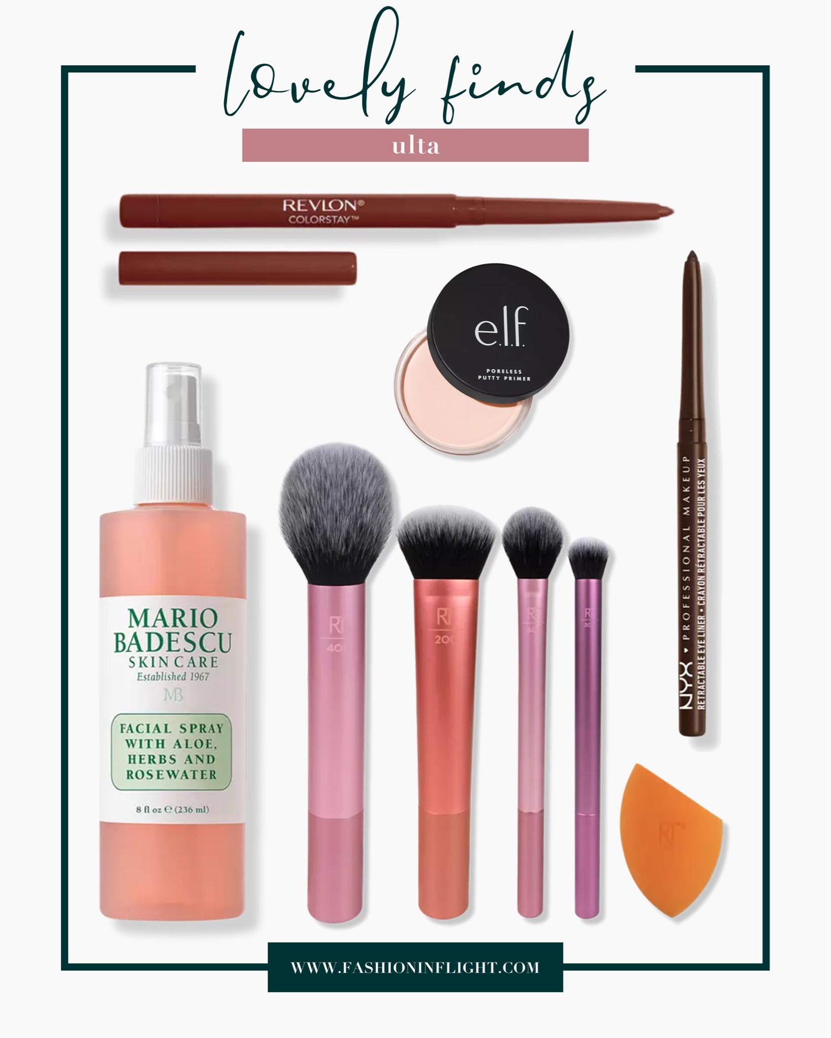 Ulta is still one of my fave destinations for all things beauty, skin, hair, and nails. The points system is phenomenal and I love finding all the things in one place. These are a few of my must-haves from the store!

The Nyx Eyeliner is my absolute holy grail. I always get it in brown, it’s the perfect not-too-harsh shade and so blendy. The Revlon Colorstay lipliners are so creamy and easy to apply - plus no sharpening required. Elf putty primer and Mario Badescu setting spray are two products that have a permanent home in my vanity. And the Real Techniques brushes are just a all-around fave.

#LTKstyletip #LTKbeauty #LTKGiftGuide