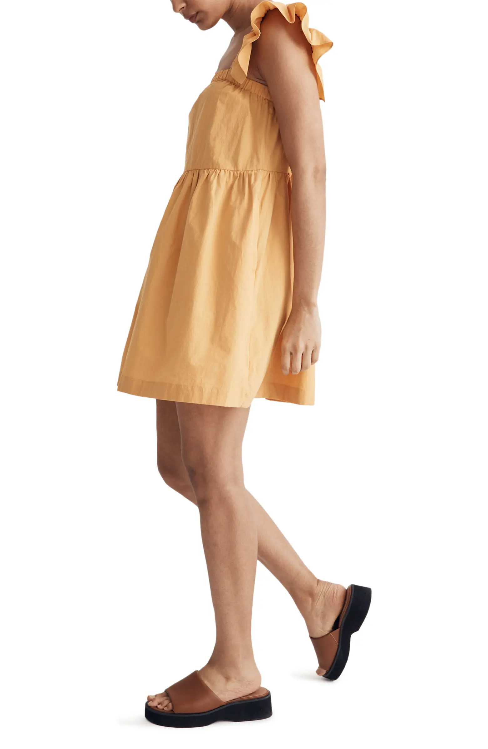 Flutter Sleeve Square Neck Cotton Dress | Nordstrom