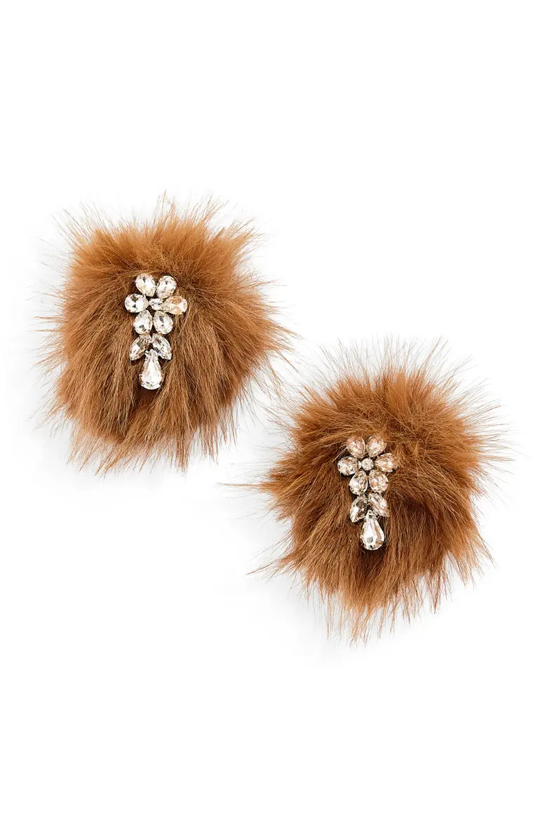 Simone Rocha Crystal Flower Faux Fur Drop Earrings | Nordstrom | Nordstrom