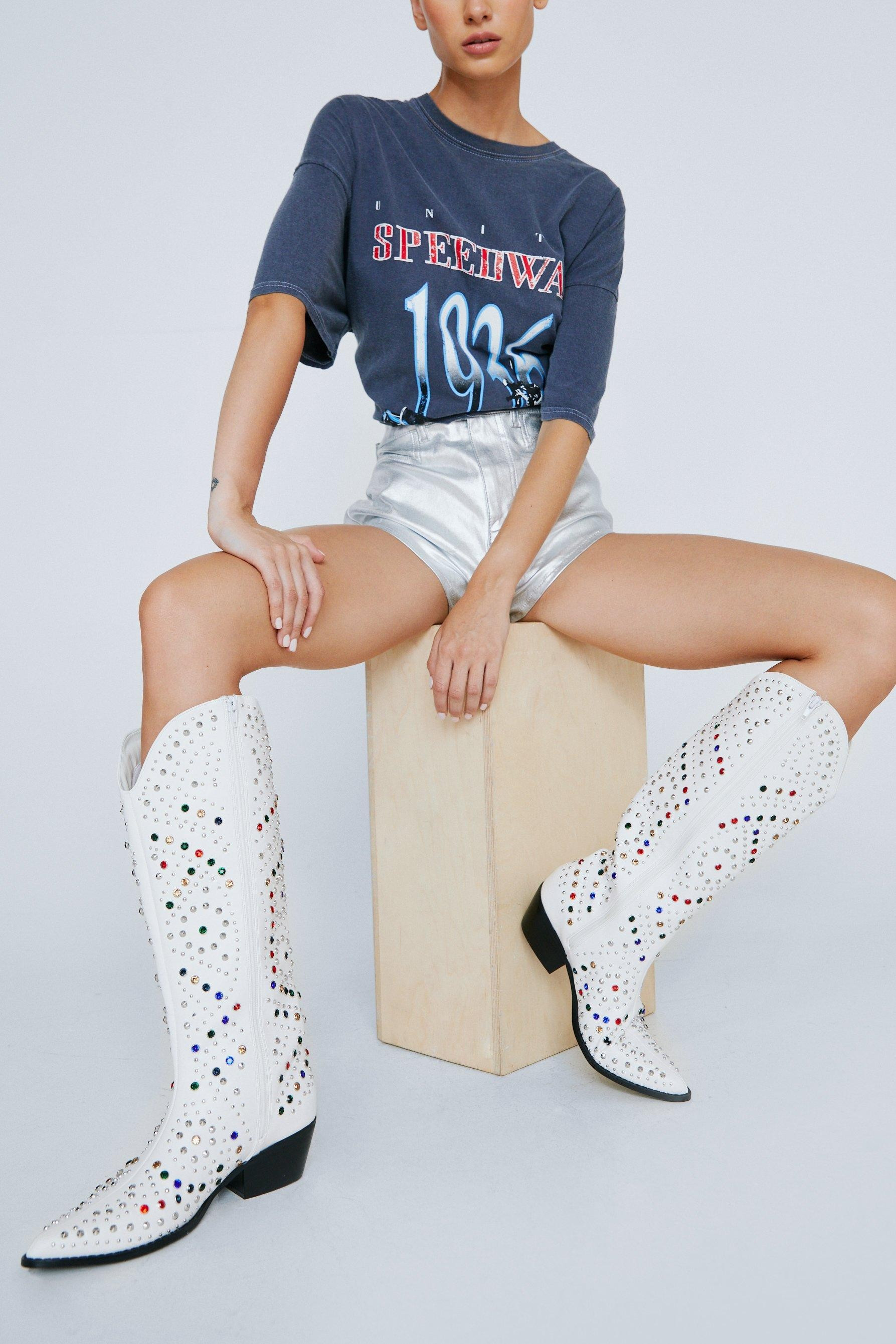 Faux Leather Embellished Cowboy Boots | Nasty Gal (US)