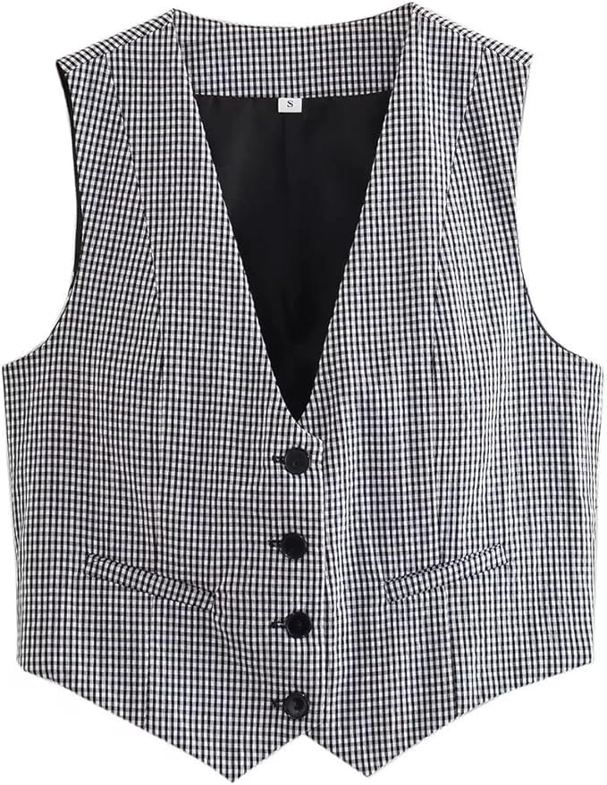 Pofihavi Cropped Suit Vest for Women 2023 Button Up Business Casual Dressy Waistcoat Vest Tops | Amazon (US)