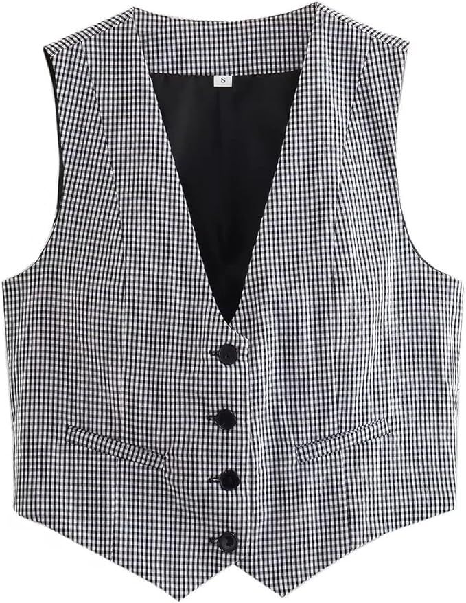 Pofihavi Cropped Suit Vest for Women 2023 Button Up Business Casual Dressy Waistcoat Vest Tops | Amazon (US)