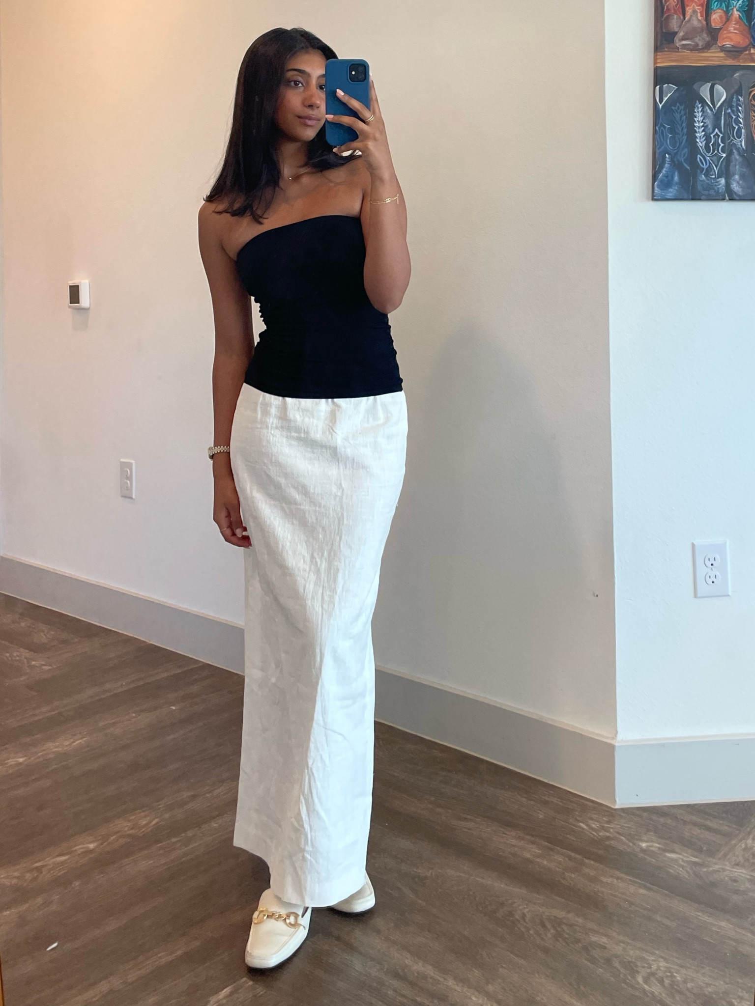 The perfect summer outfit: a linen skirt, strapless black top, and loafers 🤍

#LTKshoecrush #LTKstyletip #LTKSeasonal