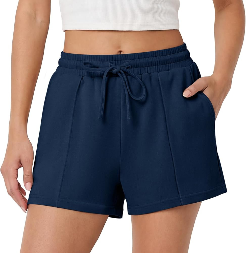ANRABESS Women Shorts 2026 Summer Casual High Waist Drawstring Elevated Seams Loose Soft Sweat Lo... | Amazon (US)
