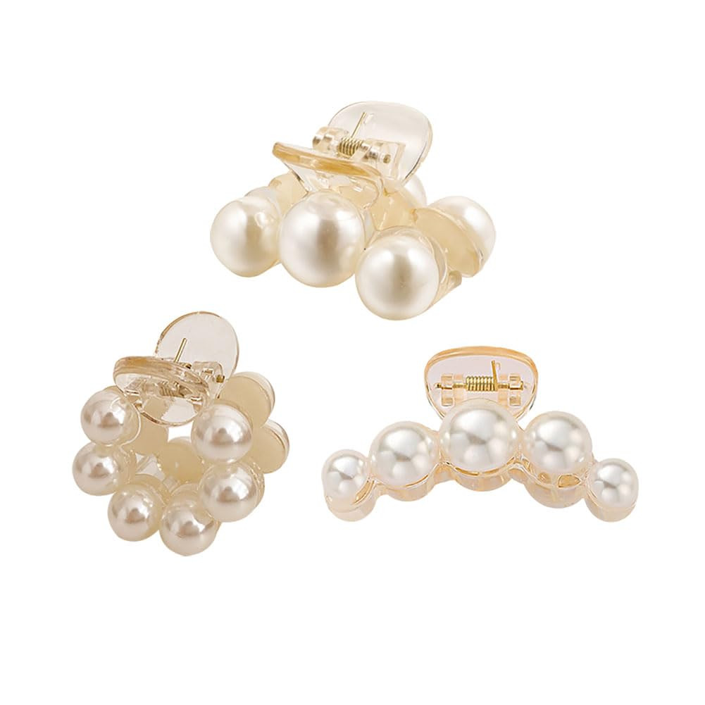 3 Pcs Faux Pearl Hair Claw Clips Small Pearl Jaw Hair Clips Pearl Claw Hair Clasps Pearl Banana C... | Amazon (US)