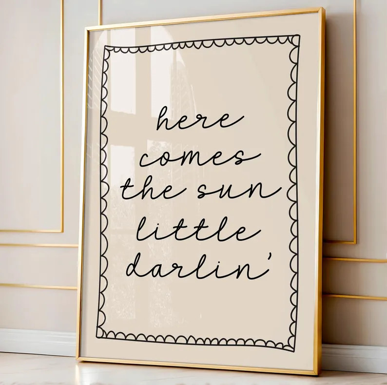 Here Comes the Sun, Little Darlin Art Print | Black Neutral Boho Kids Room Wall Decor, Children's... | Etsy (US)