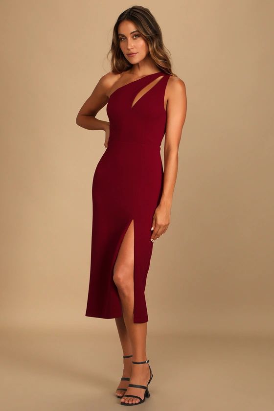 Cocktail Club Burgundy One-Shoulder Midi Dress | Lulus (US)