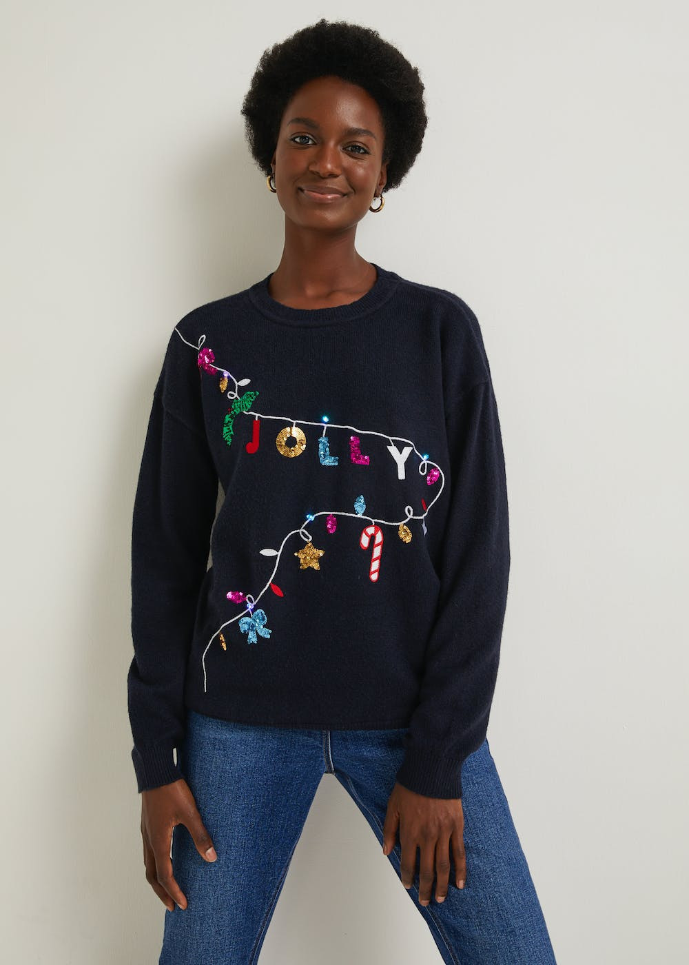 Navy Sequin Christmas Lights Jumper – Navy | Matalan (UK)