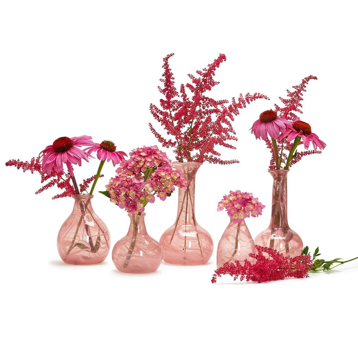 Pink Set of 5 Decorative Bottle / Vases with White Swirl | Over The Moon