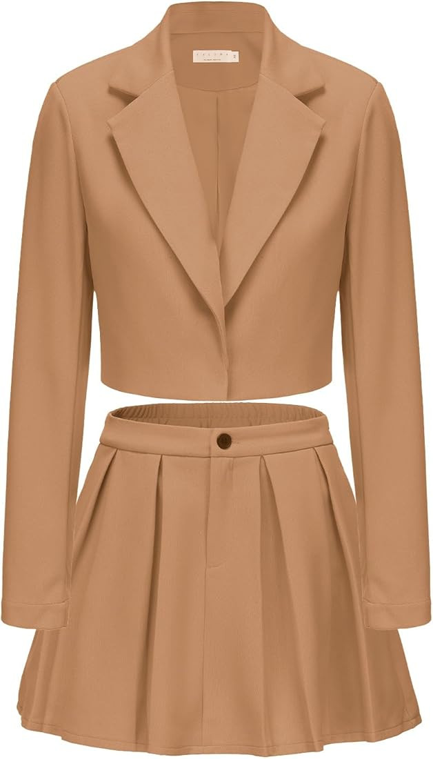 EXLURA Women's Long Sleeve Blazer Suit Sets with Pleated Mini Skirt 2 Piece Outfits Business Tren... | Amazon (US)