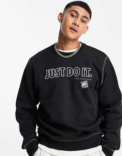 Nike Just Do It crew neck fleece sweatshirt in black | ASOS (Global)